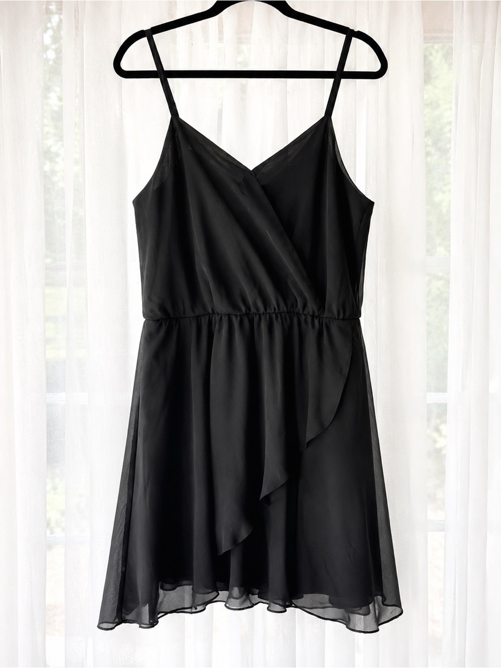 Xhilaration Black Chiffon Wrap Dress Large Flowy Mini Slip Dress Goth Chic